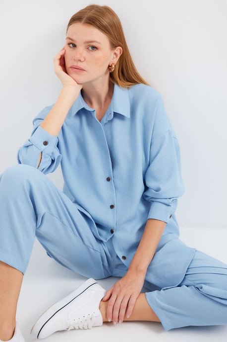 Leinenmix Langarmhemd und Hose Set - Image 2