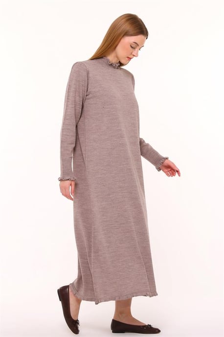 Damen Rüschen Detailed Lang Strick Kleid - Image 3
