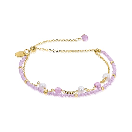 Luxenter 925 Sterling Silber Armband mit rosa Kristall in 18K Gelbgold - Rius - Image 1