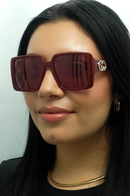 Gucci Square Womens Burgund mit Silber Rot mit Silber Spiegel GG1692S - Image 5