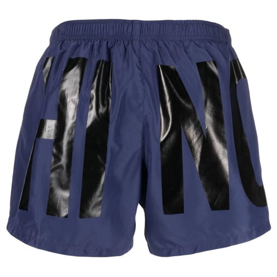 Marineblaue kurze Badeshorts mit Print-Logo der Marke Moschino - Image 2