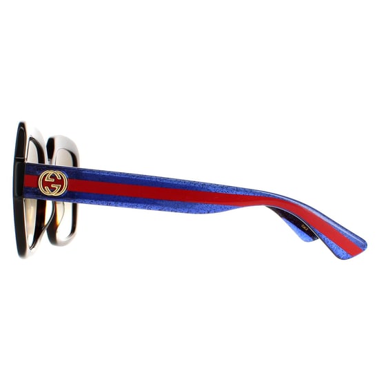Gucci Square Womens Havanna Glitter Blau und Rot Braun Gradient GG0036SN - Image 3
