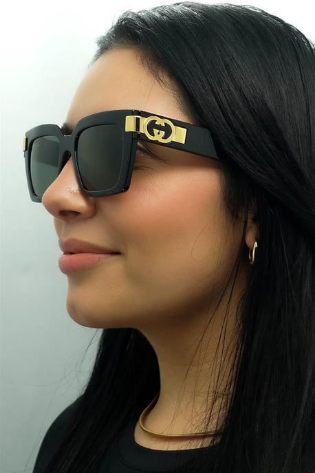 Gucci Square Womens Schwarz mit Gold Grau GG1689S - Image 6