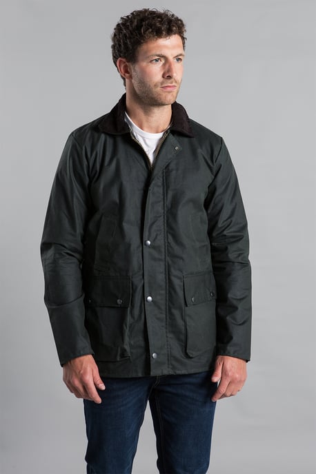 Olive Cotton Wax Jacket With Corduroy Collar - Image 1