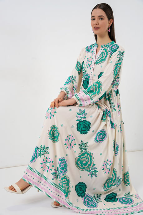 Gemustertes V-Ausschnitt Maxikleid - Image 1