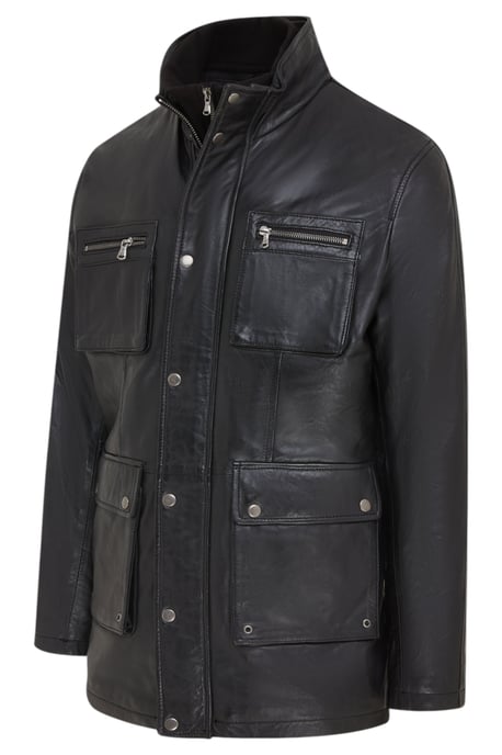 Herren Schwarze Leder Militärjacke Outwear Mantel - Field - Image 4
