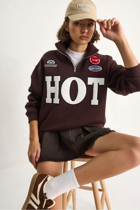 Lässig geschnittenes V-Ausschnitt Sweatshirt mit Druck und Bindeband - Image 3