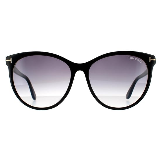 Tom Ford Runde Damen Sonnenbrille Glänzendes Schwarz Rauchgrauer Verlauf - Image 1