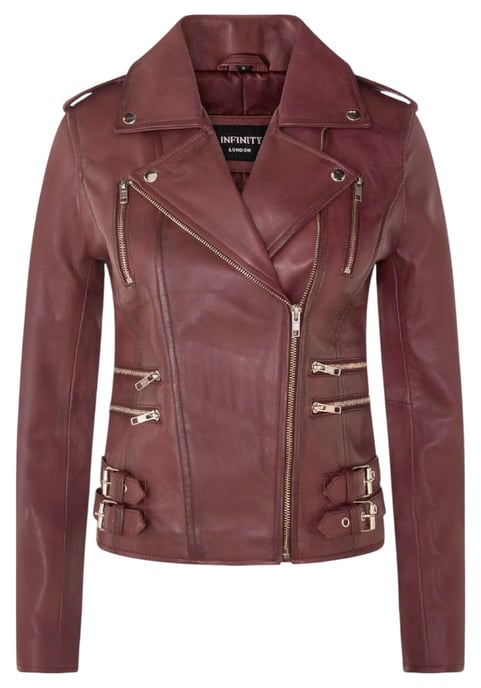 Damen Leder Burgund Brando Bikerjacke-Constantia - Image 2
