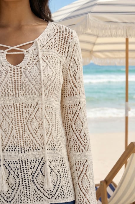 Crochet Tie Front  V-Neck Tunic Top - Image 4
