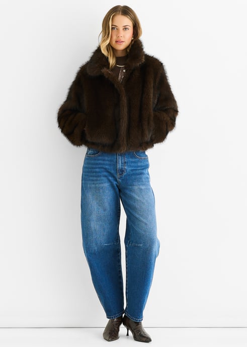 Kaffee Premium Ombre Kunstpelzjacke - Image 1