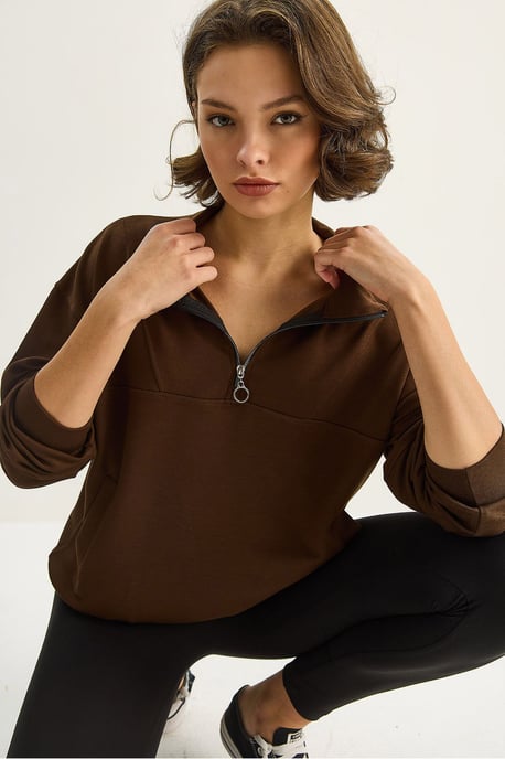 Lässig geschnittenes Strick-Sweatshirt mit Reißverschlusskragen - Image 2