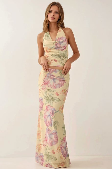 Blumen-Crop-Bluse mit Choker-Kragen - Image 5