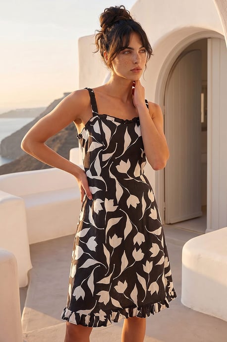 Sleeveless Floral Frill Hem Dress - Image 1