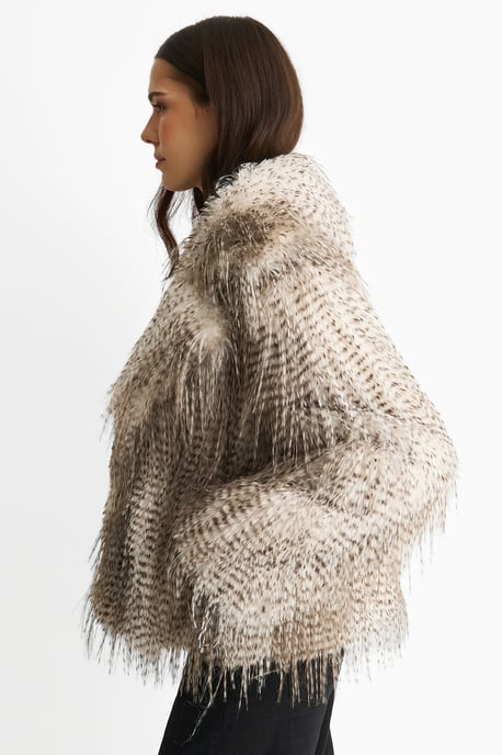 Braune Schneeleopard-Faux-Fur-Kurze Jacke - Image 3