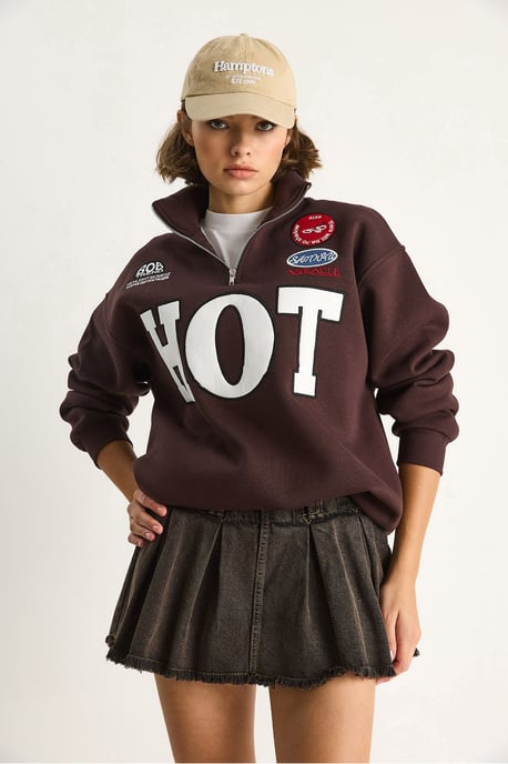 Lässig geschnittenes V-Ausschnitt Sweatshirt mit Druck und Bindeband - Image 6