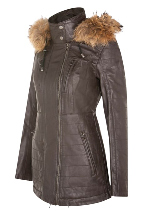 Damen-Parka aus gestepptem Leder in Braun – Winton - Image 4