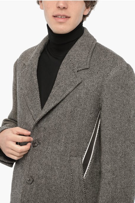 Hahnentritt-Muster Mantel aus reinem Wolle in Schwarz und Weiß - Image 3