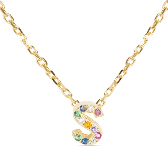 Luxenter Halskette aus 925er Sterlingsilber mit mehrfarbigen Zirkonias in 18K Gelbgold - Alphabet - Image 1