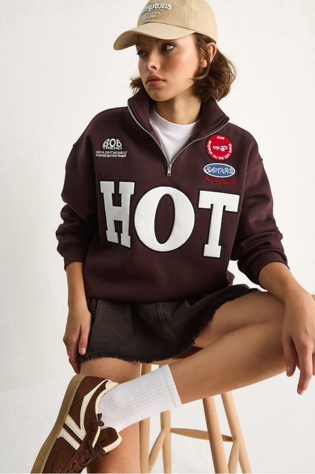 Lässig geschnittenes V-Ausschnitt Sweatshirt mit Druck und Bindeband - Image 2