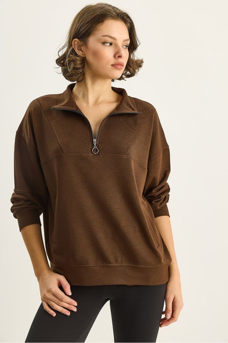 Lässig geschnittenes Strick-Sweatshirt mit Reißverschlusskragen - Image 3