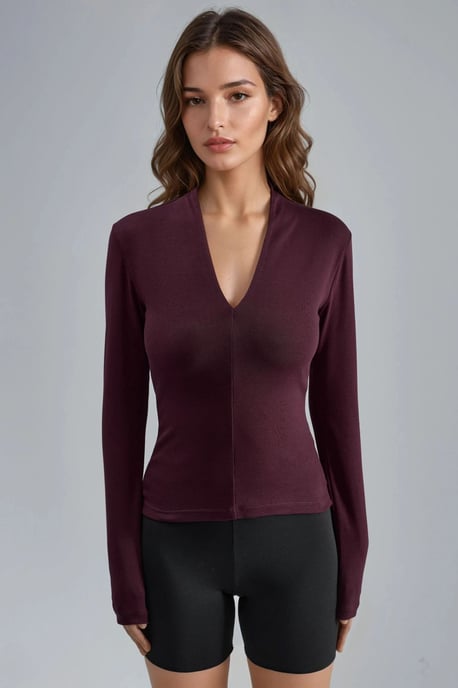 Slim Fit V-Ausschnitt Langarmbluse - Image 6