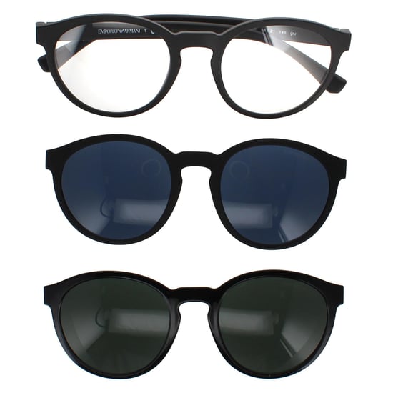 Emporio Armani Runde Herren Matte Schwarz klar mit Sonne Clip-ons Sonnenbrille - Image 5