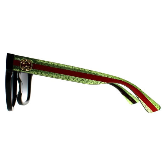Gucci Square Womens Schwarz mit grünen und roten Glitter grau Gradient GG0034SN Sonnenbrille - Image 3