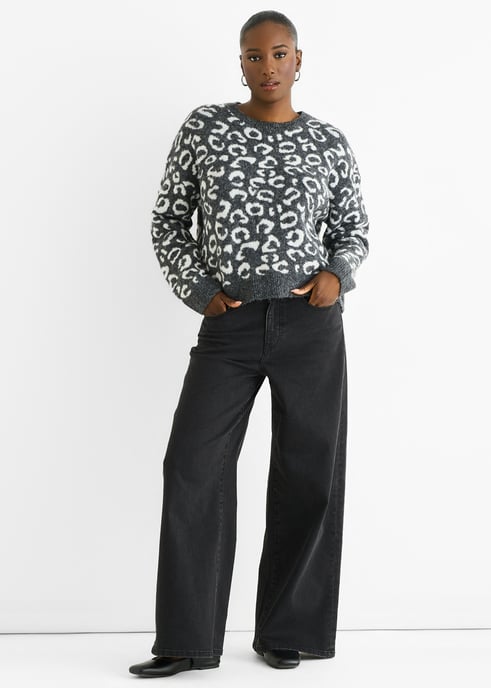 Grauer Strickpullover mit Tiermuster und lockerer Passform - Image 1