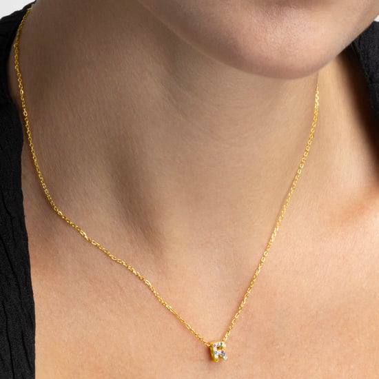Luxenter Halskette aus 925er Sterlingsilber mit mehrfarbigen Zirkonias in 18K Gelbgold - Alphabet - Image 3