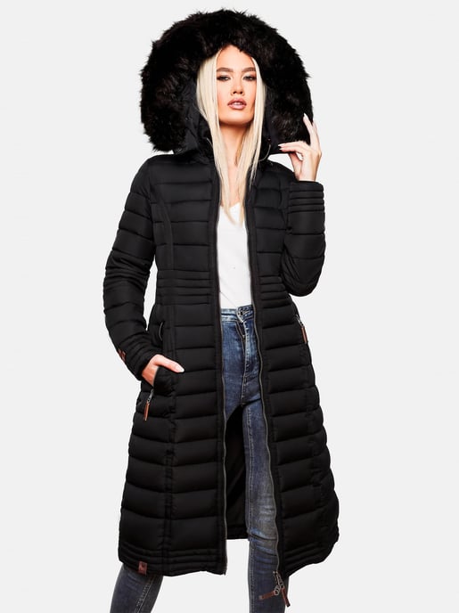 Navahoo Damen Winterjacke Umay – Lange Steppjacke mit Abnehmbarer Kapuze & Kunstfell - Image 5