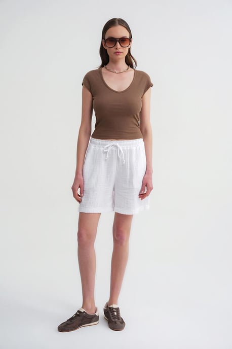 Hochtaillierte gemusterte Baumwollshorts - Image 2