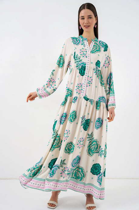 Gemustertes V-Ausschnitt Maxikleid - Image 4
