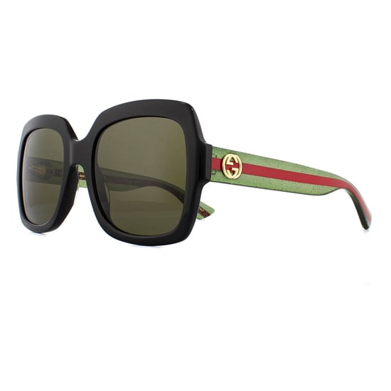 Gucci Square Womens schwarz grün Glitter und rot grün Sonnenbrille GG0036SN - Image 2