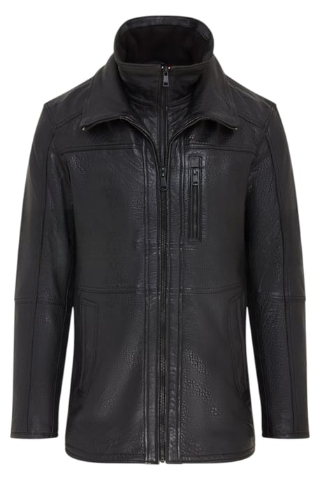 Schwarzer, warmer, mittellanger Bikermantel aus Leder für Herren – Colac - Image 2