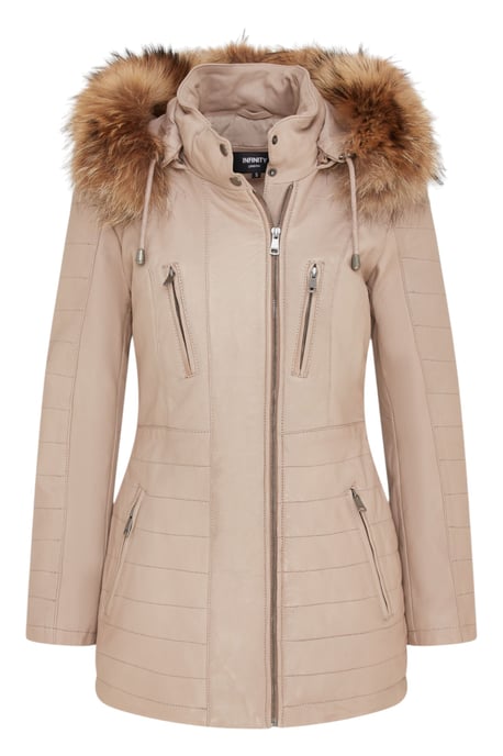 Beigefarbene gesteppte Parkajacke aus Leder für Damen – Winton - Image 1