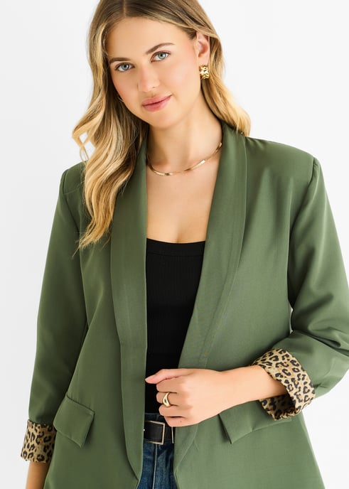 Contrast Animal Edge to Edge Blazer - Image 2