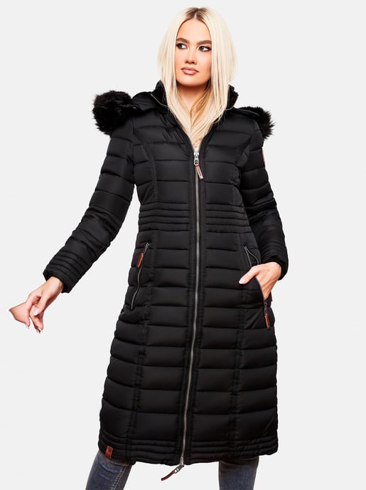 Navahoo Damen Winterjacke Umay – Lange Steppjacke mit Abnehmbarer Kapuze & Kunstfell - Image 4