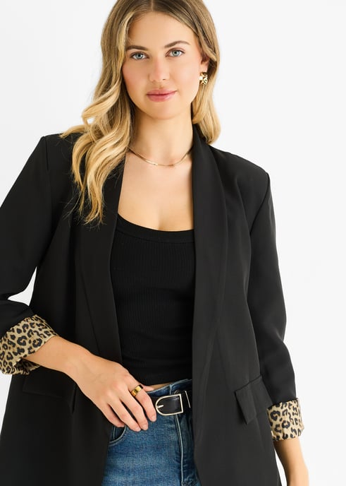 Contrast Animal Edge to Edge Blazer - Image 2
