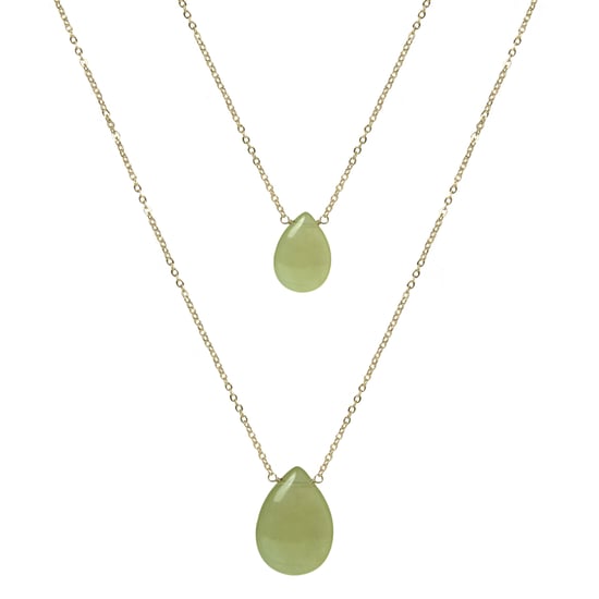 Luxenter Halskette, Metalllegierung Abelia und grüne Jade, 18K vergoldet - Image 1
