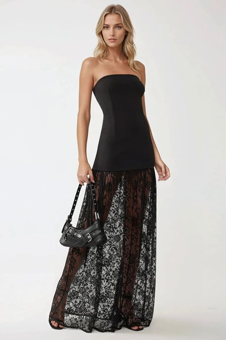 Hüftlanges Bodycon-Kleid ohne Träger mit Spitzen-Details - Image 2