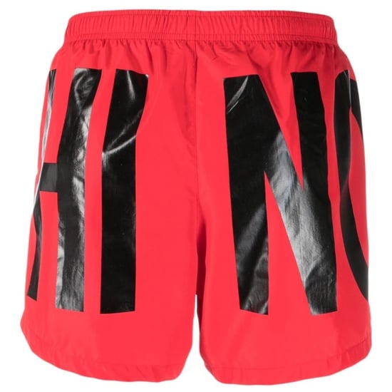 Rote kurze Badeshorts mit Print-Logo der Marke Moschino - Image 2