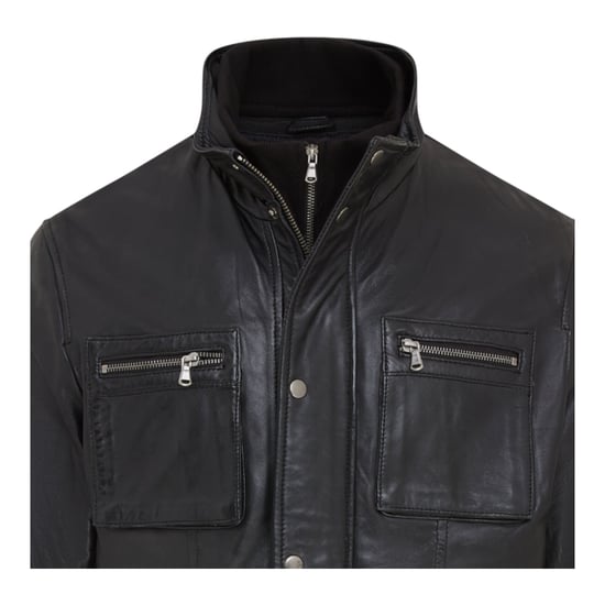 Herren Schwarze Leder Militärjacke Outwear Mantel - Field - Image 6