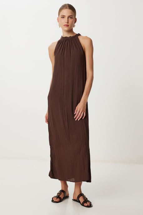 Strukturiertes Midikleid mit Halterneck-Kragen - Image 2