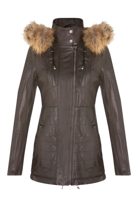 Damen-Parka aus gestepptem Leder in Braun – Winton - Image 1