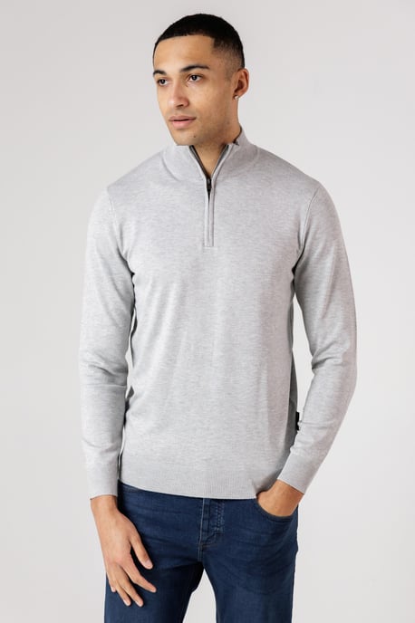 Light Grey 1/2 Zip Knitted Jumper - Image 3