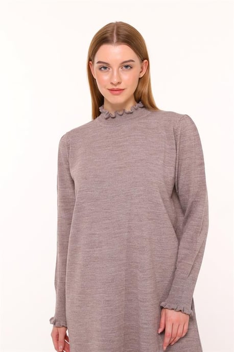 Damen Rüschen Detailed Lang Strick Kleid - Image 4