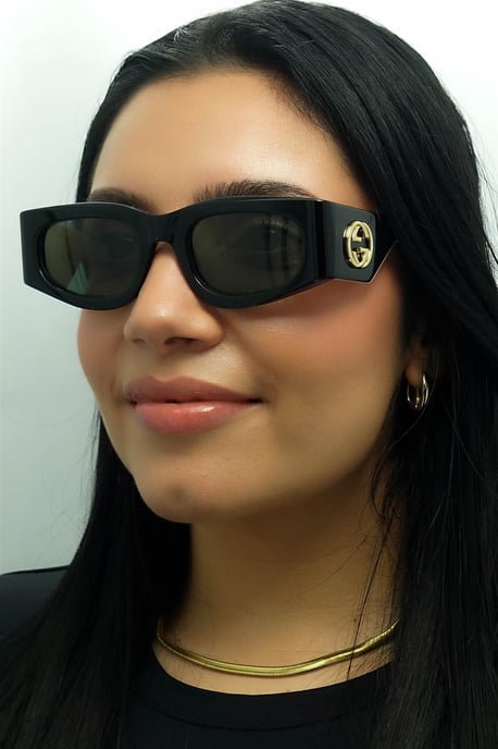Gucci Rectangle Womens Schwarz mit Elfenbein Grau GG1664S - Image 6