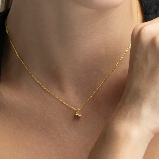 Luxenter Halskette aus 925er Sterlingsilber mit mehrfarbigen Zirkonias in 18K Gelbgold - Alphabet - Image 4