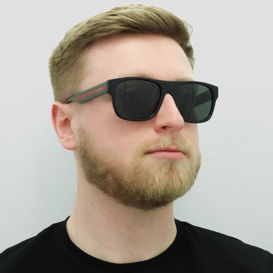 Gucci Rectangle Mens Black mit grünen und roten Streifen Grey Polarized Sonnenbrille - Image 5